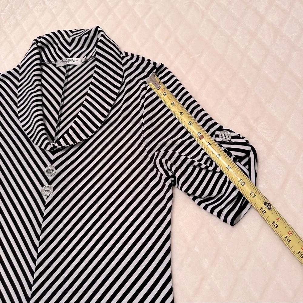 Antom Black Striped Chevron Tunic Blouse Shirt Top NWOT